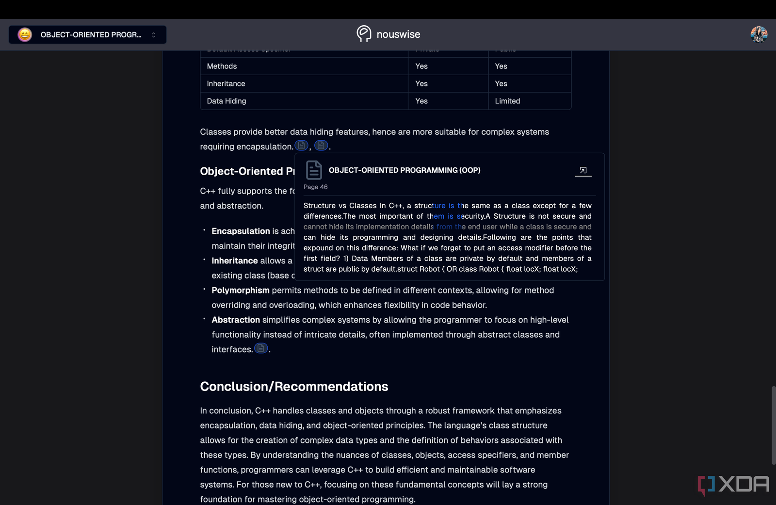 Nouswise displaying citations