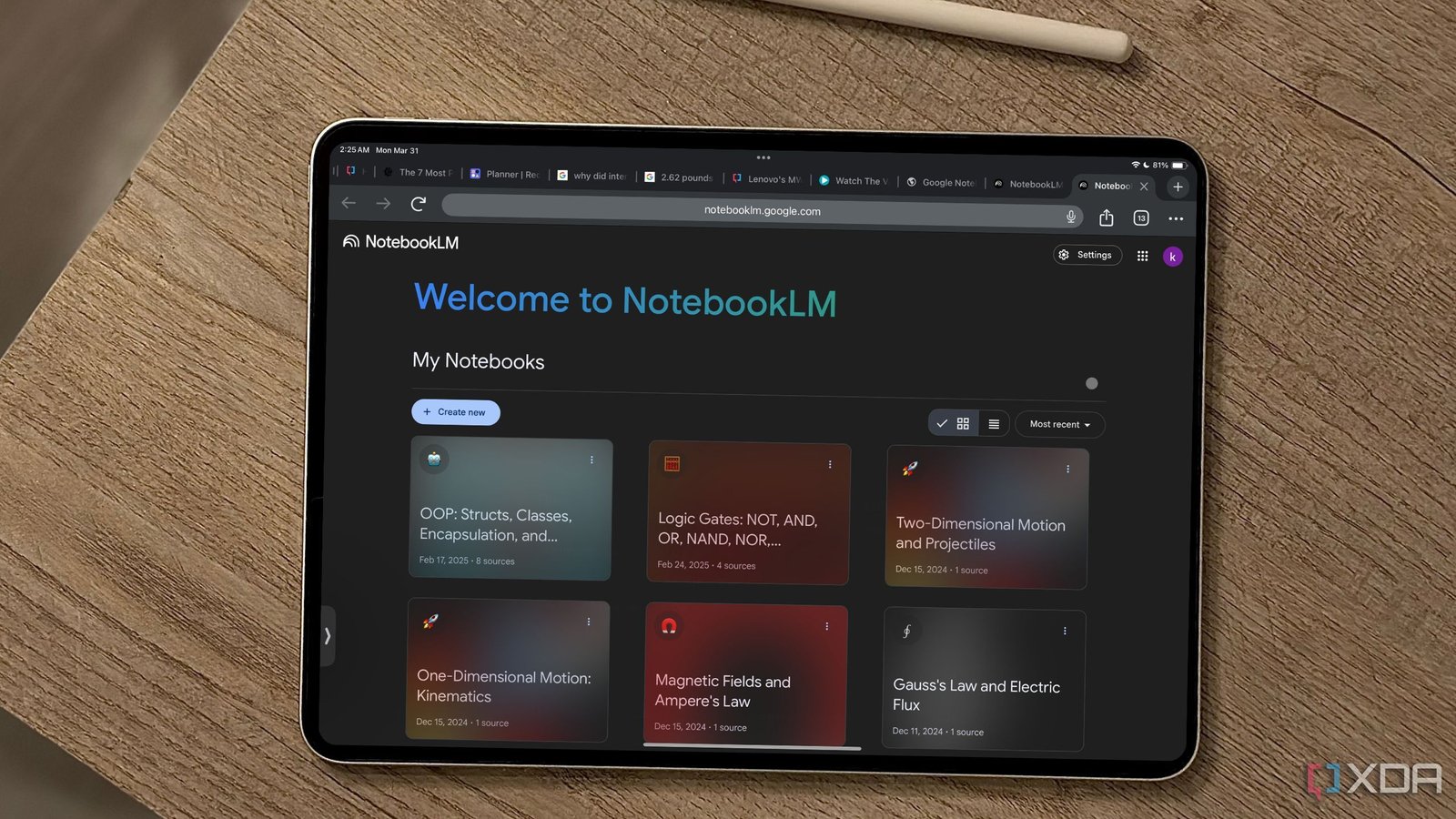 Welcome to NotebookLM page on an iPad screen