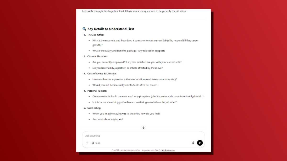 ChatGPT task make tough decision screenshot